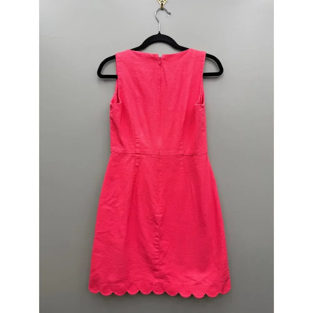 J.Crew 100% Cotton Scalloped Sheath Dress Size 6 Coral Pink